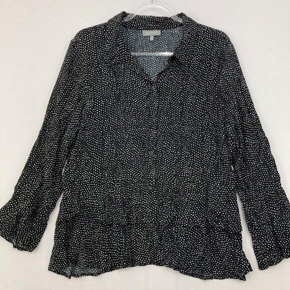 Habitat Large Black White Polka Dot Ultra Soft Tiered Ruffle Hem Button Down - Picture 1 of 10